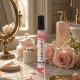 VELOURA fragrance bottle detail — coffee, jasmine, vanilla — SOMI AURA