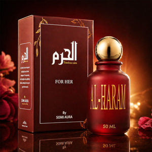 AL-HARAM lifestyle shot — oud, lavender, amber — SOMI AURA