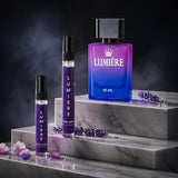 LUMIÈRE fragrance bottle detail — rose, mandarin, sweet pear — SOMI AURA