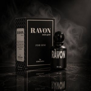 RÀVON luxury packaging — coffee, pink pepper, cedarwood — SOMI AURA