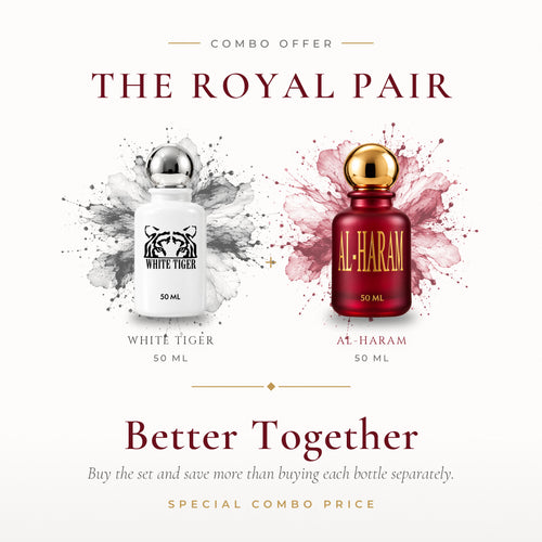 The Royal Pair combo offer – WHITE TIGER and AL-HARAM oil perfume gift set Pakistan