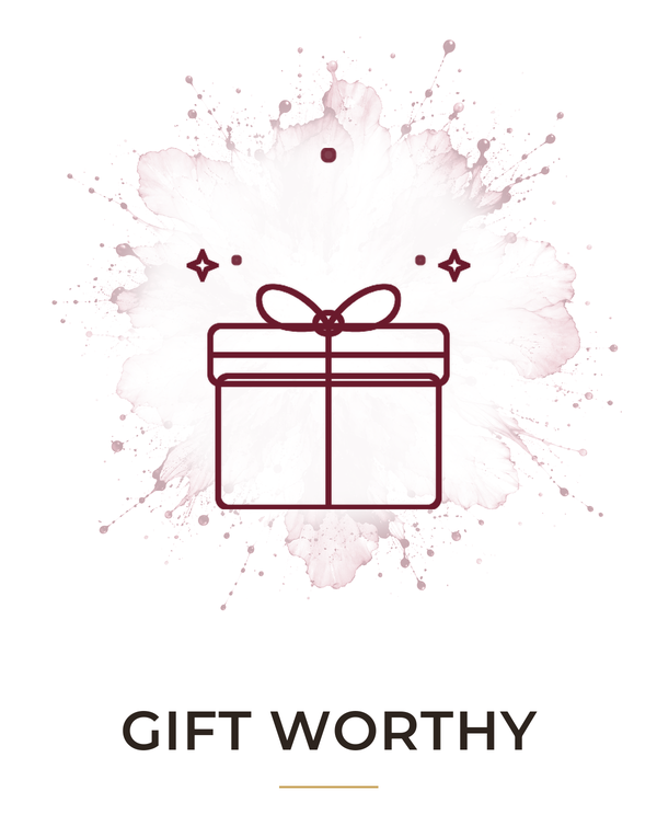 Gold gift box icon with 'Gift Worthy' text on a white background