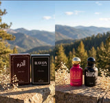 The Heritage Pair luxury oil perfume detail — AL-HARAM and VELOURA combo — SOMI AURA